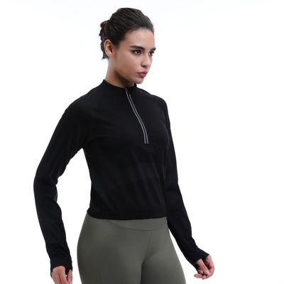 Kwartaal Performance Langmouw Vocht Afzuigende Duimgaten Reflectieve Trimming