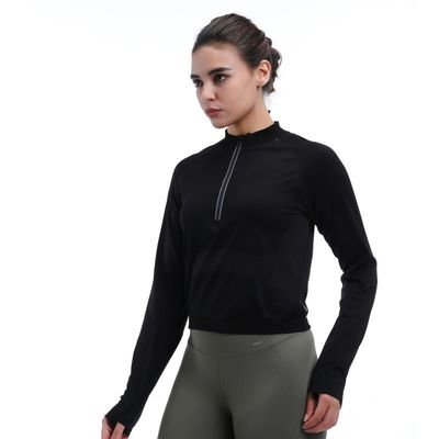 Kwartaal Performance Langmouw Vocht Afzuigende Duimgaten Reflectieve Trimming